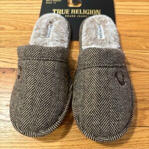 True Religion Brown Herringbone Slippers Size Small (7-8) NWT
